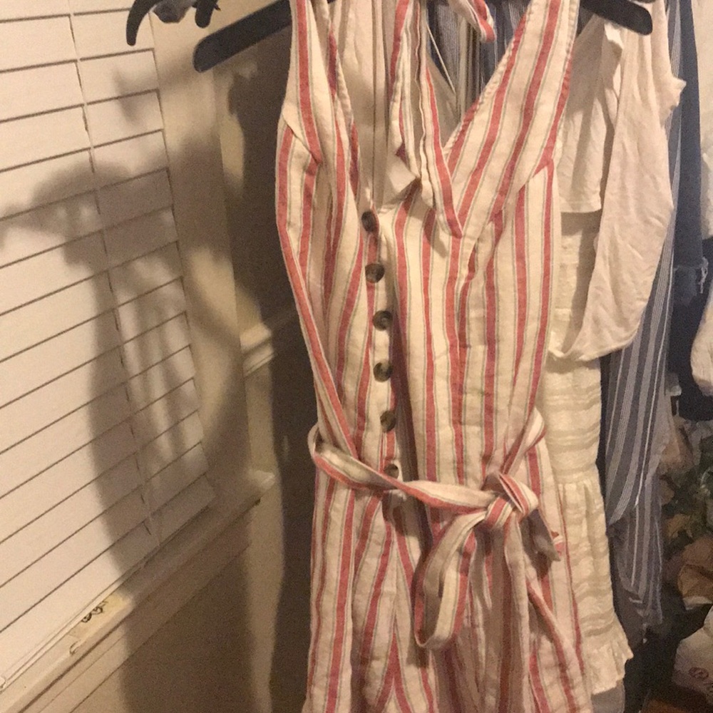 American eagle striped button front romper